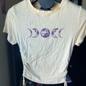 Forever 21 Cream Crop Top with Purple Moon Design
